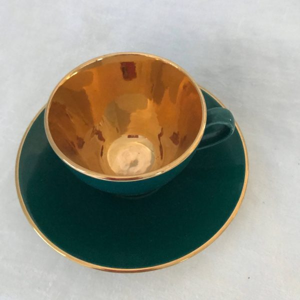 Vintage Demitasse Tea cup & Saucer Copenhagen Denmark Gold and green collectible display home decor dining serving kitchen