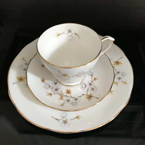 Vintage Duchess Tea cup and saucer TRIO England Fine bone china Dogwood Yellow & gray gold trim farmhouse collectible display dining serving