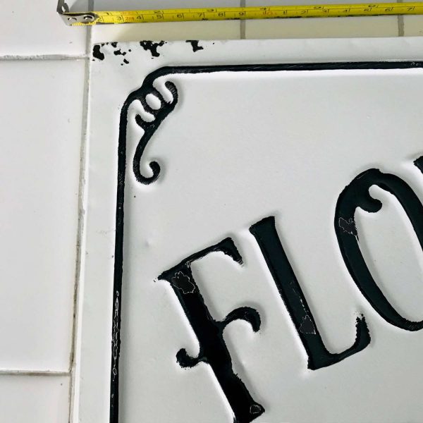 Vintage Enameled Flower Sign Restaurant farmhouse collectible Laundry wall decor vintage kitchen green and white 12" x 23"