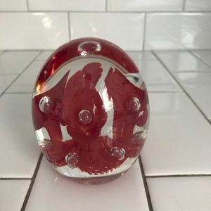 Vintage glass paperweight Joe Rice 1990's Red bubble flowers collectible display home decor