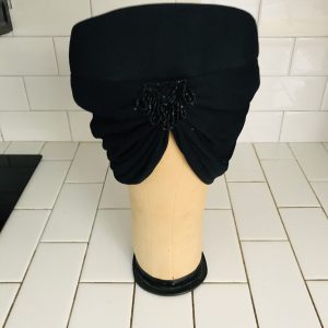 Vintage Hat Black Turban style with beaded front trim theater movie prop costume Evelyn Varon Exclusive USA Union Made 1930's-40's