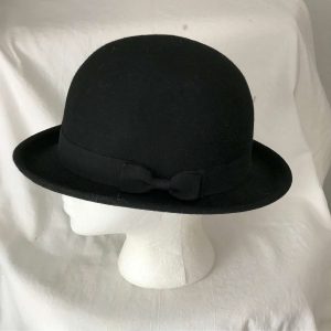 Vintage Hat Men's Women's Unisex wool black Derby Bowler Hat Black gross grain size 7 hipster atomic mod retro collectible winter hat