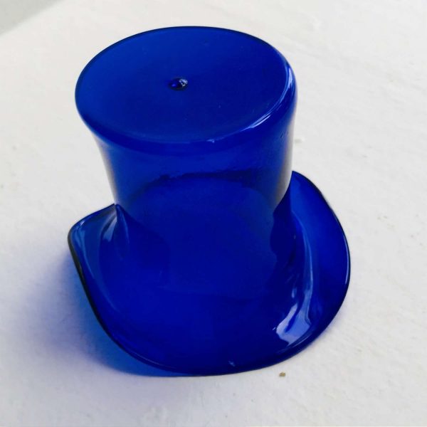 Vintage hat vase trinket dish blown glass cobalt blue fine think glass small collectible farmhouse display bedroom bathroom ring dish
