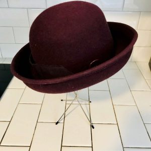 Vintage Hat Women's Unisex wool burgundy Derby Bowler style Hat with gross grain size 7 hipster atomic mod retro collectible winter hat