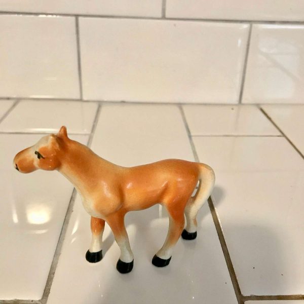 Vintage Horse Figurine Miniature 2 3/4" tall Mid Century Japan porcelain hand painted farmhouse lodge cabin hunting collectible farmhouse