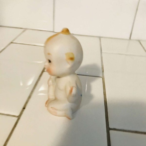 Vintage Kewpie Lefton china Japan mid century matte finish smiling face wving baby farmhouse collectible bed and breakfast figurine