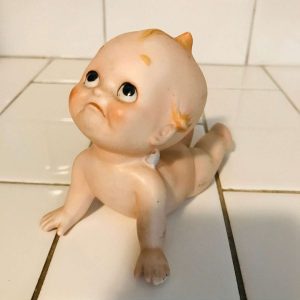 Vintage Kewpie Shackman Japan bisque Japan mid century matte finish smiling face blue wings farmhouse collectible bed and breakfast figurine