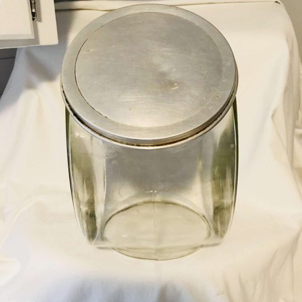 Vintage Large Apothercary Jar Canister cookie jar Storage hinged aluminum lid farmhouse candy display collectible mercantile