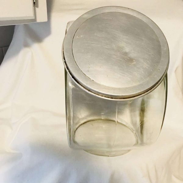 Vintage Large Apothercary Jar Canister cookie jar Storage hinged aluminum lid farmhouse candy display collectible mercantile