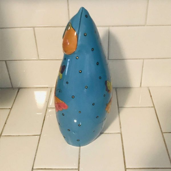 Vintage Laurel Burch Eggy Cat collectible display cat lovers crazy cat lady Aqua with butterflies all trimmed in heavy gold 10" tall
