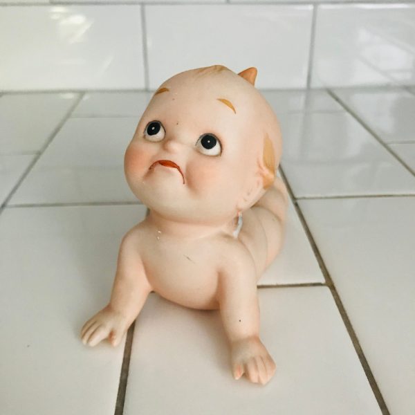 Vintage Lefton Porcelain Bisque Kewpie Doll baby figurine light blue wings great detail nice quality collectible display cottage farmhouse