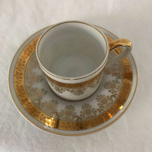 Vintage Limoge France Demitasse Tea cup and Saucer Heavy Gold trim display collectible entertaining dining tea coffee