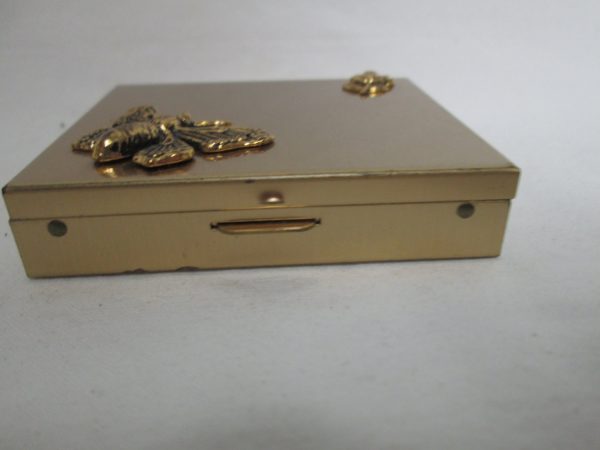 Vintage Lined Pillbox Brass with Butterfly and Rose top purse handbag accessory vanity collectible display