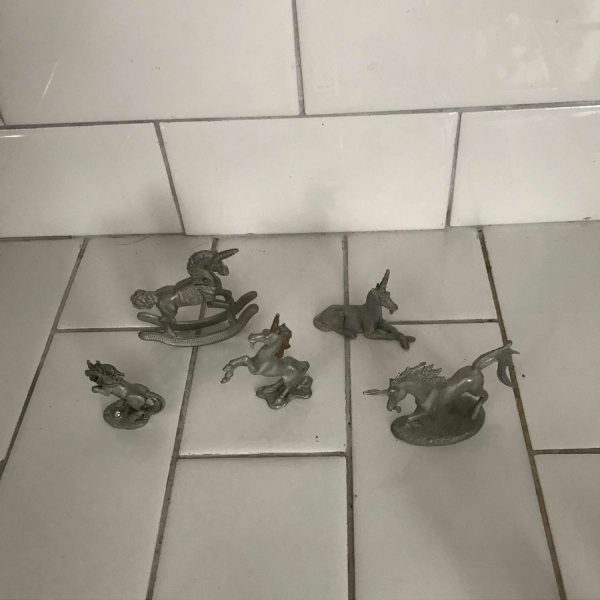 Vintage lot of 5 unicorn Pewter figurines 4 Spoontiques and 1 fine pewter marked L018