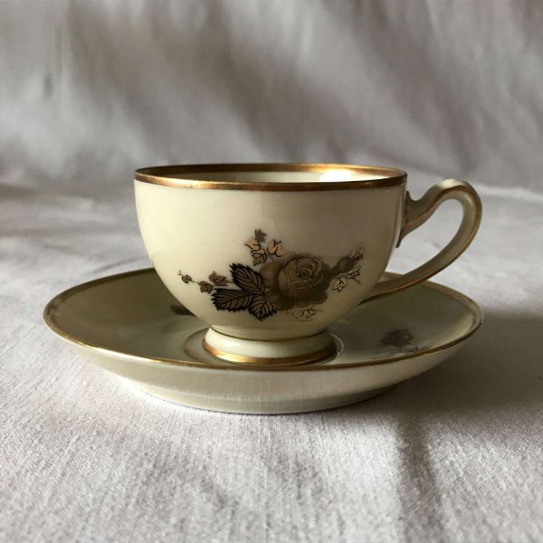 Vintage Mid Century Denmark Demitasse Ivory with Gold demitasse tea cup and saucer