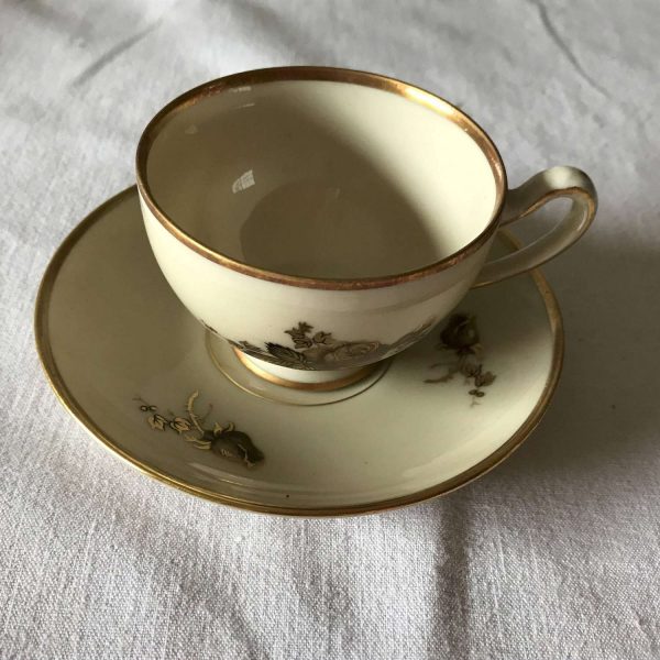 Vintage Mid Century Denmark Demitasse Ivory with Gold demitasse tea cup and saucer