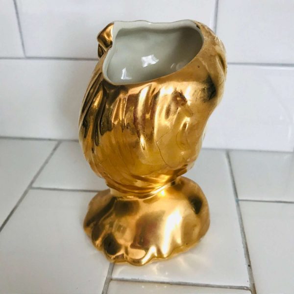 Vintage mid century head vase headvase gold womans head Japan collectible display head vase cottage home