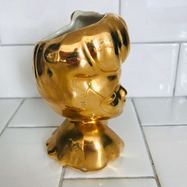 Vintage mid century head vase headvase gold womans head Japan collectible display head vase cottage home