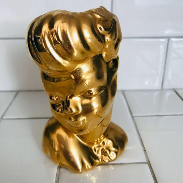 Vintage mid century head vase headvase gold womans head Japan collectible display head vase cottage home