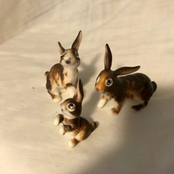 Vintage Miniature 3 Rabbits Fine bone china collectible figurine home decor display farmhouse lodge cabin