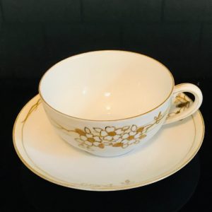 Vintage Nippon tea cup and saucer Japan Fine bone china hand painted raised gold trim Lotus flower farmhouse collectible display cottage