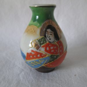 Vintage Occupied  Japan Hand Painted Miniature Vase Great detail Gold trim