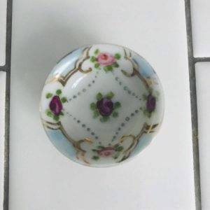 Vintage  open salt bowl shape tiny pink & purple roses farmhouse collectible bridal shower dining table