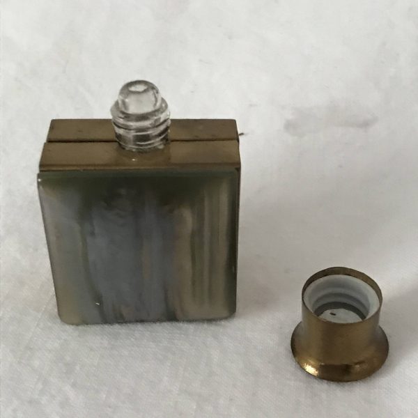 Vintage Perfume Bottle Genuine Abalone and brass purse handbag accessory vanity collectible display