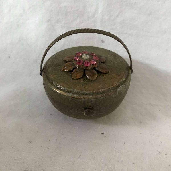 Vintage Pillbox Basket Bucket Pod pot Collectible Display Purse Handbag Accessory Vanity brass "Boquet" Made in England