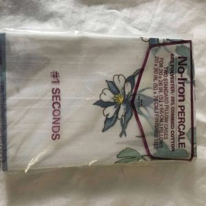 Vintage Pillowcase Pair Blue floral No Iron percale cottage shabby chic cabin collectible Standard size Mod New in Package USA