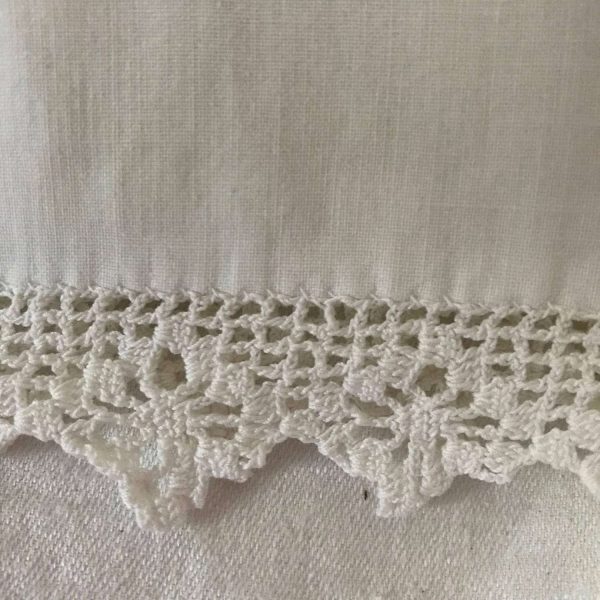 Vintage Pillowcase Pair HAND Crochet trim white on white bed & breakfast cottage cabin collectible farmhouse guest bedroom