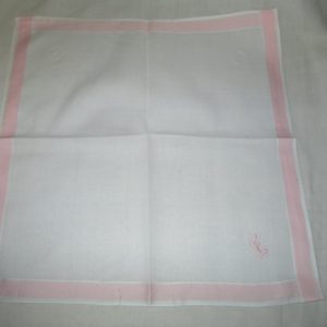 Vintage polished cotton hankie Pink trim edges E monogram Embroidered shabby chic pink cottage display collectible decor