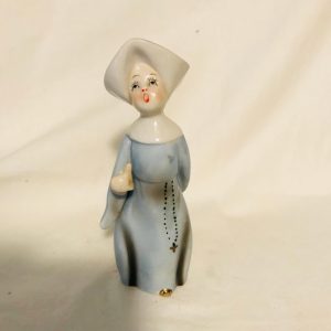 Vintage Porcelain Singing Nun Figurine Blue and white habit Mid Century Japan collectible display spirituality catholic religious religion