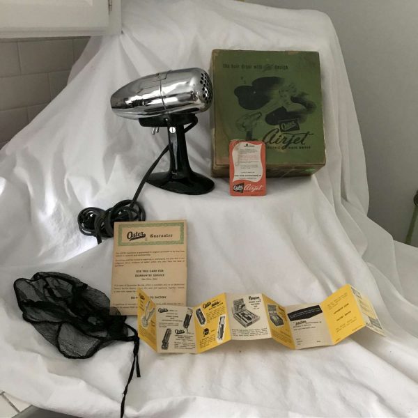 Vintage RARE Oster Airjet Hair Dryer Complete with box instructions adjustable salon collectible NEW bathroom vanity ATOMIC