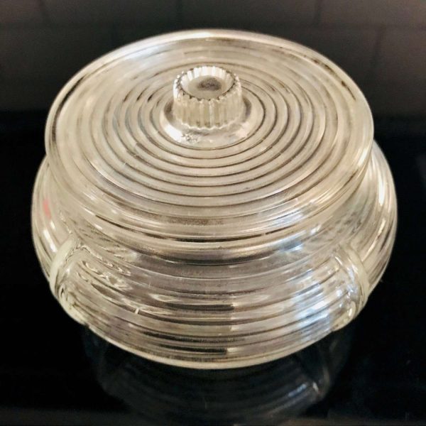 Vintage Ribbed powder jar glass with lid farmhouse collectible display vanity dresser trinket jewelry dish bowl