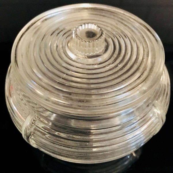 Vintage Ribbed powder jar glass with lid farmhouse collectible display vanity dresser trinket jewelry dish bowl