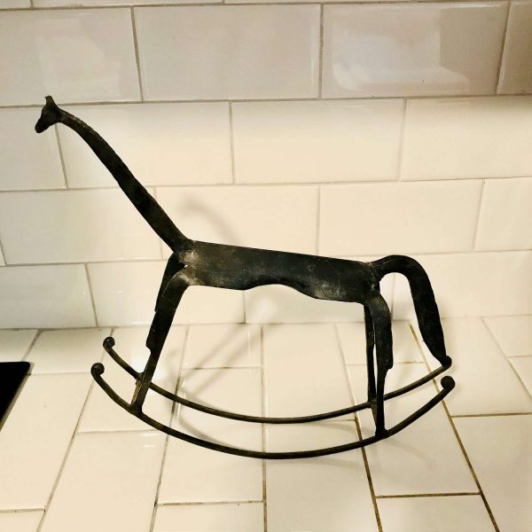 Vintage Rocking horse hand made iron with embossed tail collectible display farmhouse collectible display statue figurine