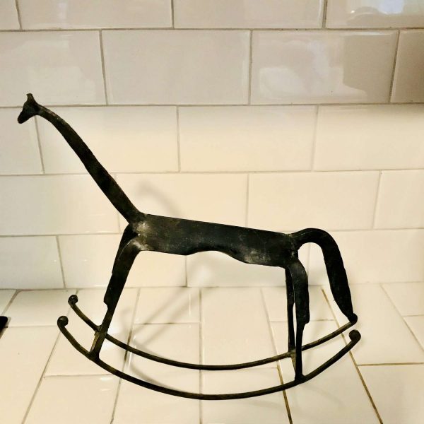 Vintage Rocking horse hand made iron with embossed tail collectible display farmhouse collectible display statue figurine