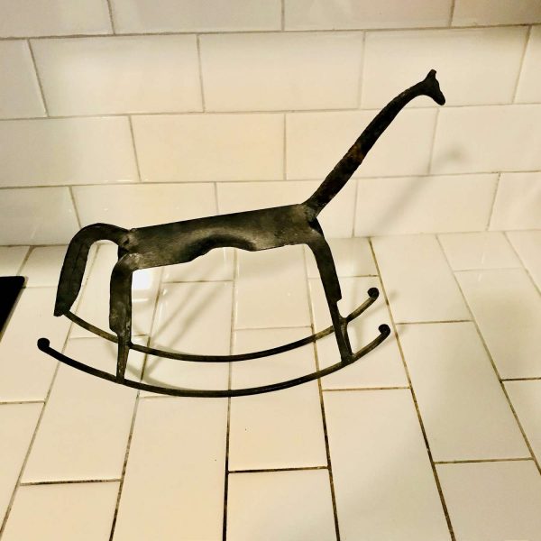 Vintage Rocking horse hand made iron with embossed tail collectible display farmhouse collectible display statue figurine