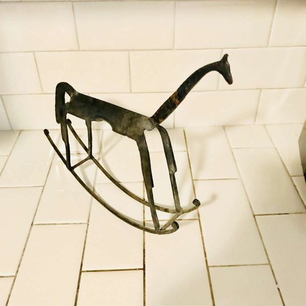 Vintage Rocking horse hand made iron with embossed tail collectible display farmhouse collectible display statue figurine