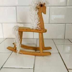 Vintage Rocking horse wooden doll bear furniture collectible display farmhouse cottage cabin lodge ranch toy