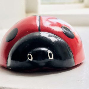 Vintage Sewing Notions 1940 Figural Lady Bug tape measure chalkware Japan collectible farmhouse display movie prop