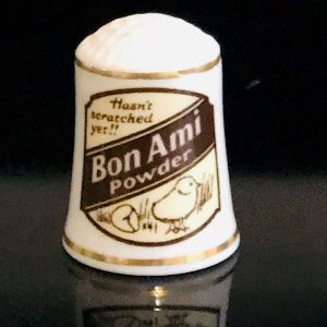 Vintage Sewing Notions Thimble Advertising Bon Ami Powder with chicks Advertising England fine bone china collectible farmhouse display gift