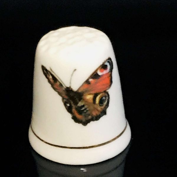 Vintage Sewing Notions Thimble Butterflies front/back Ashleydale England fine bone china collectible farmhouse display gift