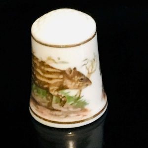 Vintage Sewing Notions Thimble FP 1981 Paca animals each side England fine bone china collectible farmhouse display gift