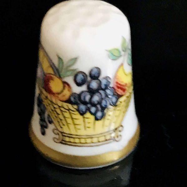 Vintage Sewing Notions Thimble Fruit Basket Crown Staffordshire England Fine bone china collectible farmhouse display gift