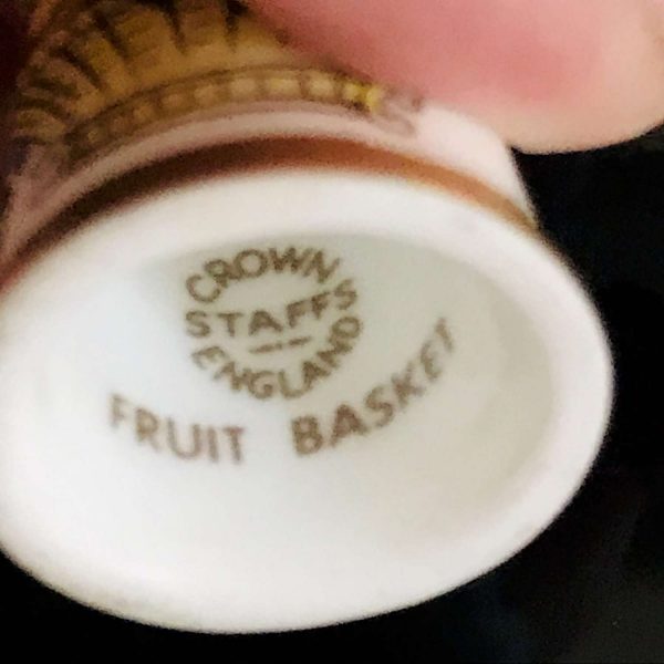 Vintage Sewing Notions Thimble Fruit Basket Crown Staffordshire England Fine bone china collectible farmhouse display gift
