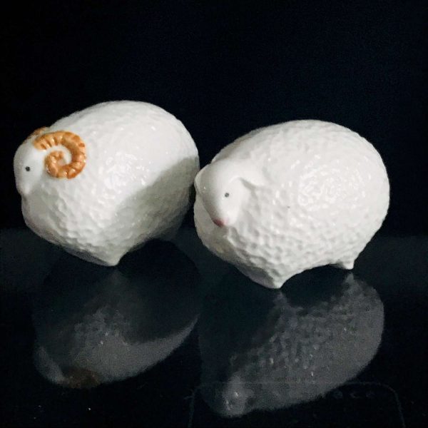 Vintage Sheep and Ram Salt and Pepper Shakers Japan farmhouse lodge hunting cabin collectible display RARE Unique & Whimsical