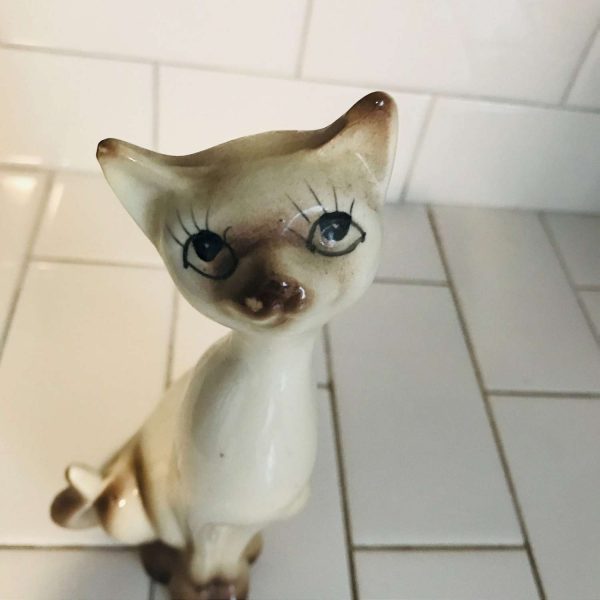 Vintage Siames Cat Figurine collectible display mid century Japan kitten brown and beige darling eyes collectible display farmhouse sleek