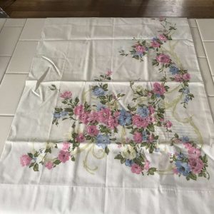 Vintage Standard size pillowcase white with pink blue flowers no iron percale Bed & Breakfast collectible display bedroom farmhouse cottage